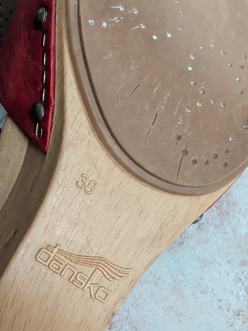 Dansko Red Leather Studded Clog Sandals With Heel - Picture 6 of 9